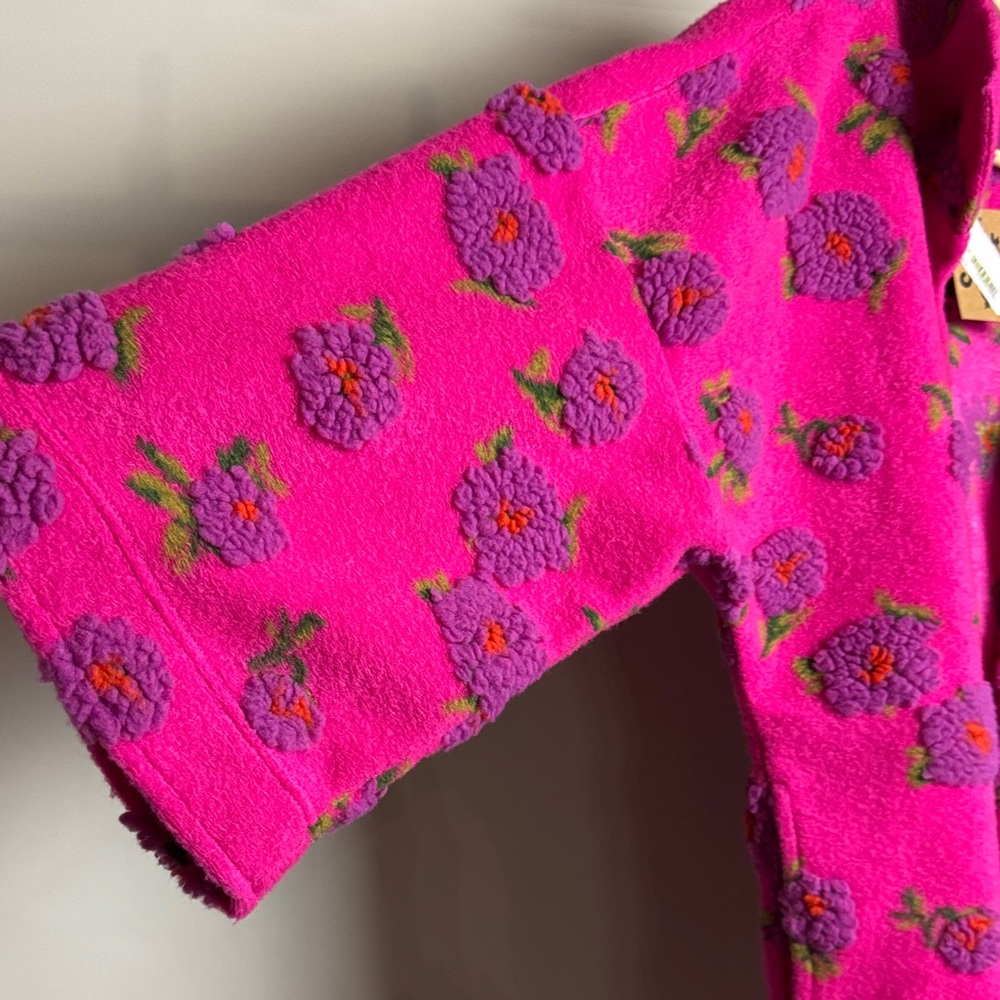 ivy jane Hot Pink Floral Teddy Jacket with Purple Embroidery woman’s size M - Picture 6 of 11